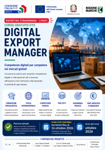Locandina ufficiale del corso gratuito IFTS Digital Export Manager, riapertura candidature al 16 ottobre 2026
